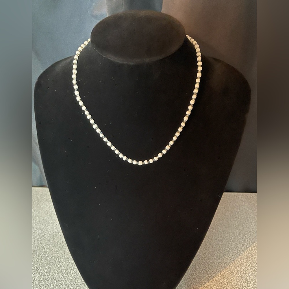 White Beaded Single Strand Necklace